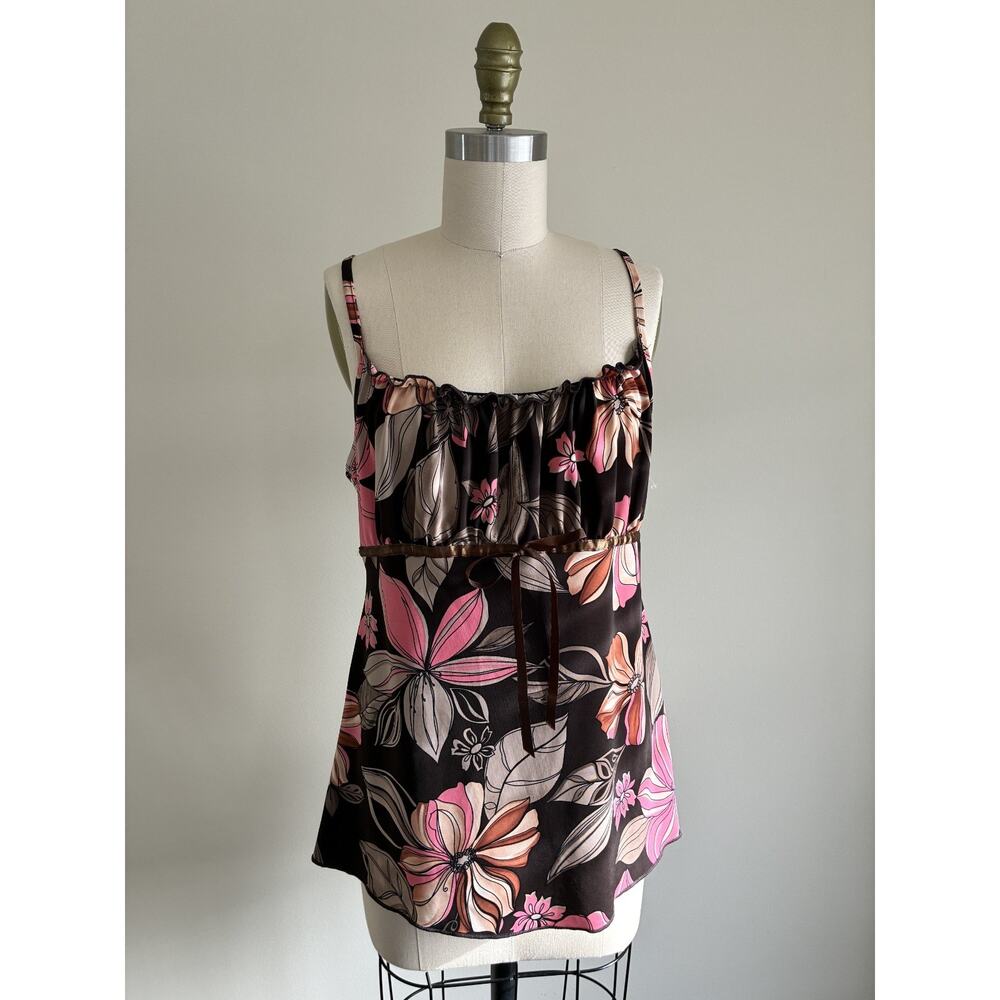 Vintage Y2K Babydoll Tank‎ Top Large Lipstick Brown Pink Fairy Grunge Stretchy